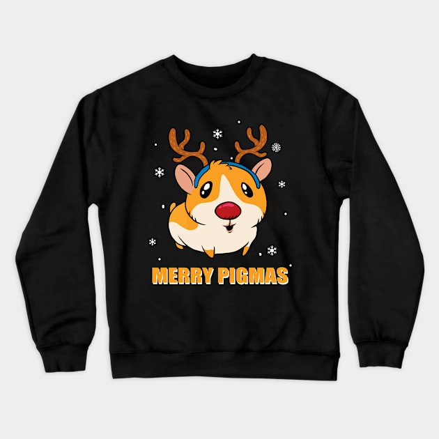 Merry Pigmas Guinea Pig Reindeer Christmas Gift Crewneck Sweatshirt by ROMANSAVINRST